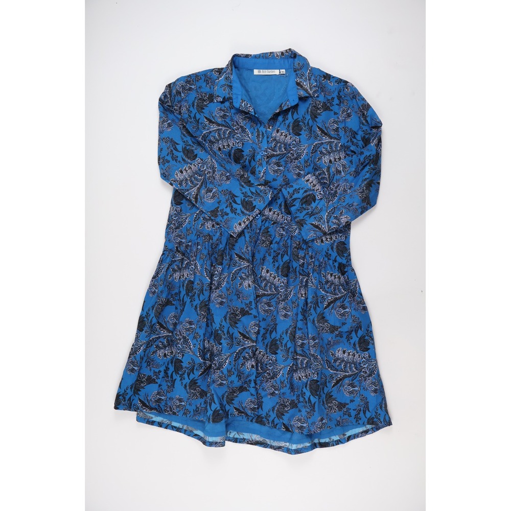 Ro's Garden Floral Button Front Drop Waist Mini Dress Blue XS Cotton